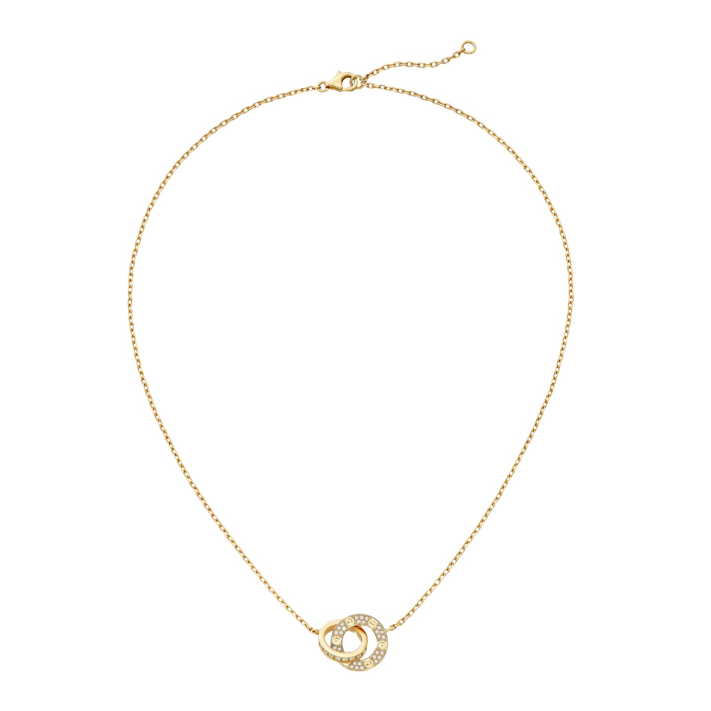 Diamor 18K Love Pendant Necklace, Double-Ring, Diamond-Paved