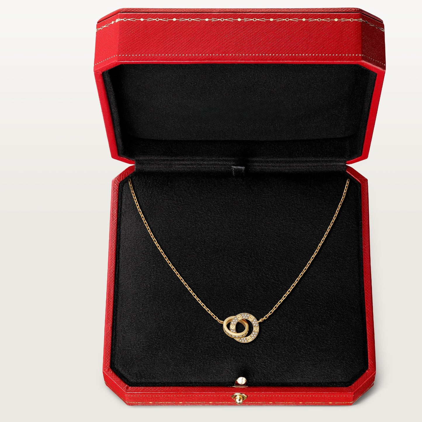 Diamor 18K Love Pendant Necklace, Double-Ring, Diamond-Paved