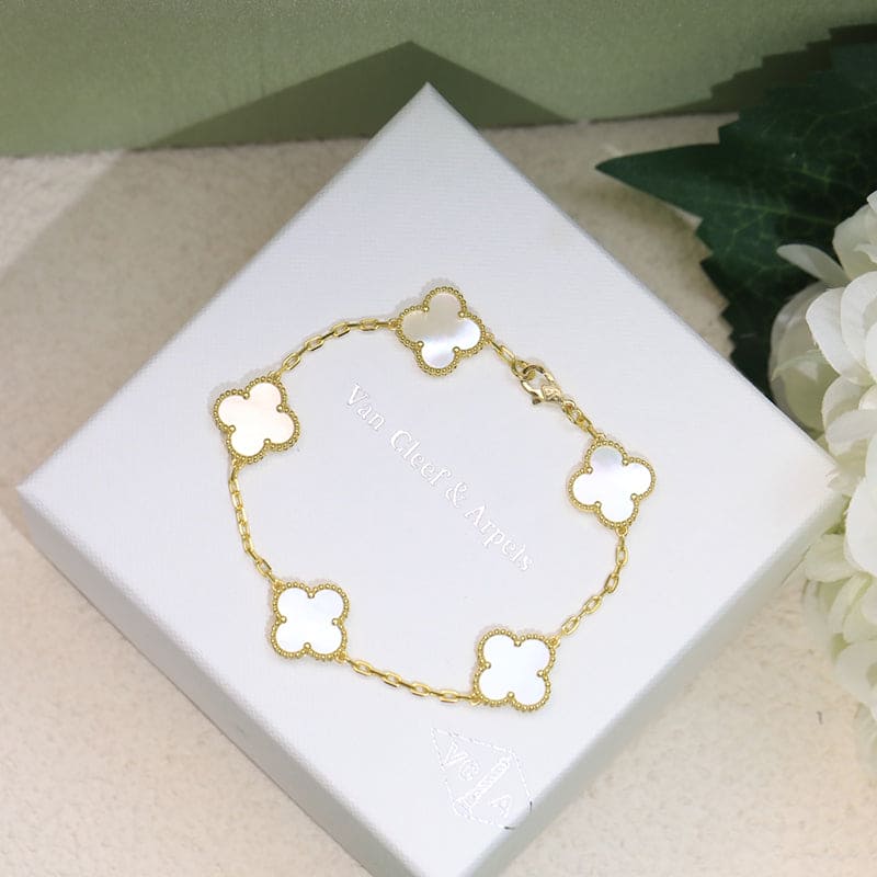 Diamor 18K Vintage Alhambra Five Motifs Pearl Bracelet