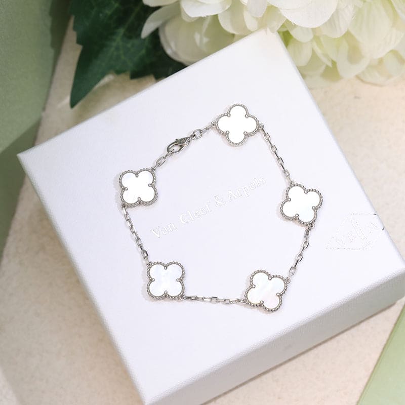 Diamor 18K Vintage Alhambra Five Motifs Pearl Bracelet