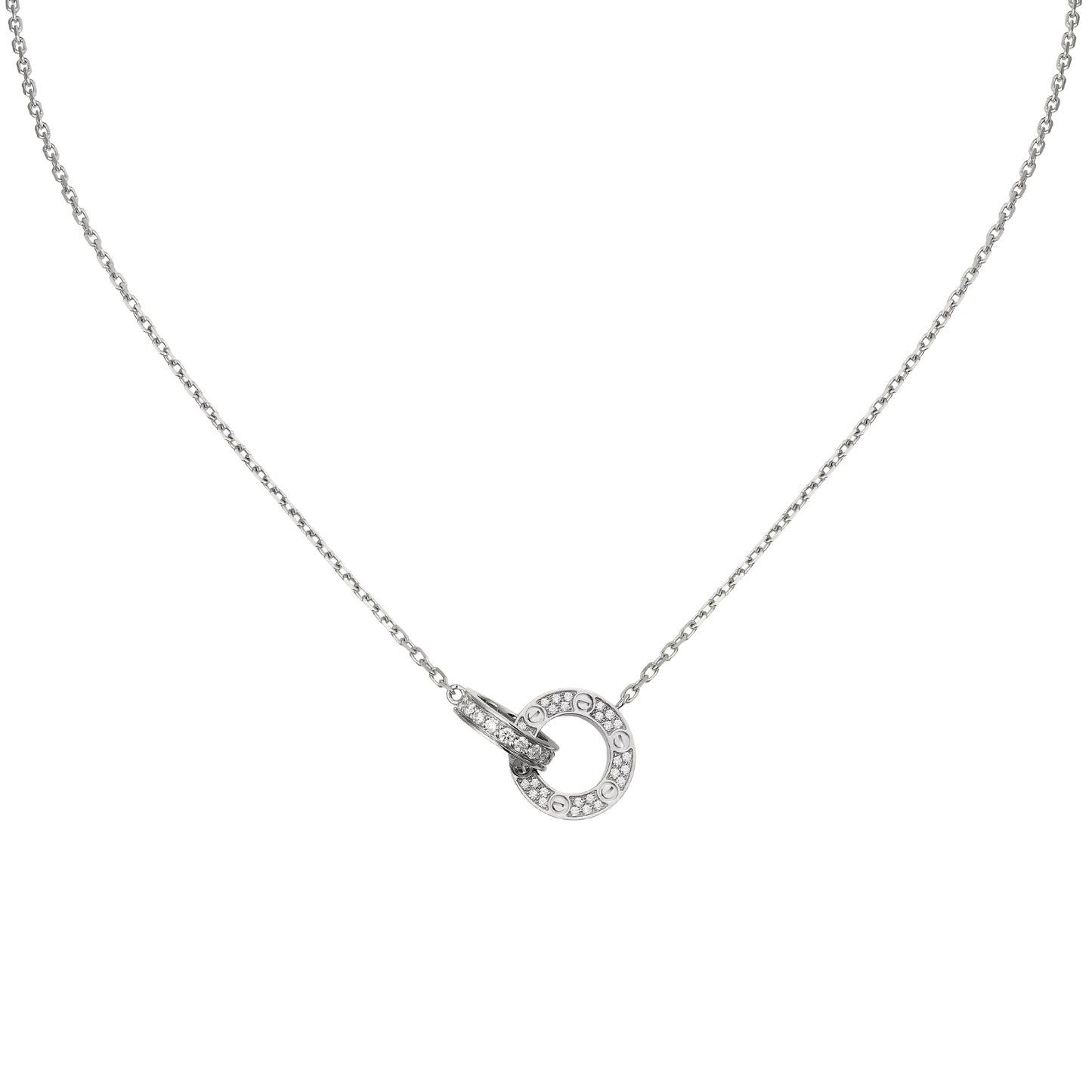 Diamor 18K Love Pendant Necklace, Double-Ring, Diamond-Paved