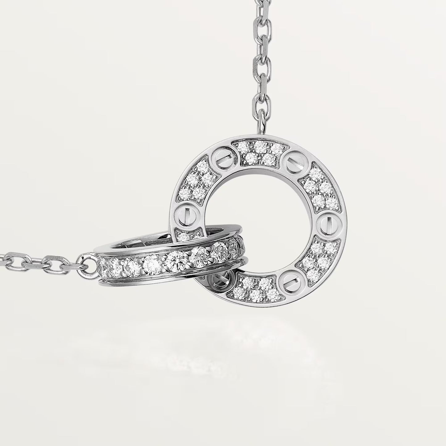 Diamor 18K Love Pendant Necklace, Double-Ring, Diamond-Paved