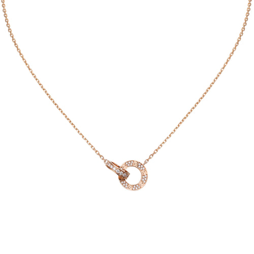 Diamor 18K Love Pendant Necklace, Double-Ring, Diamond-Paved