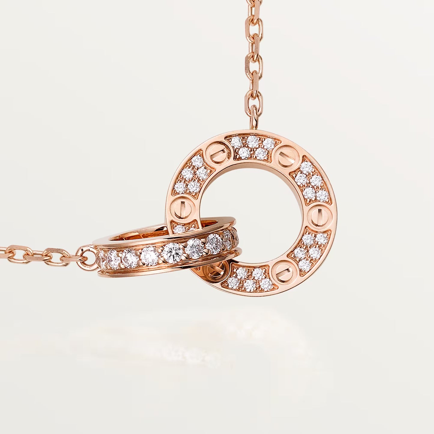 Diamor 18K Love Pendant Necklace, Double-Ring, Diamond-Paved