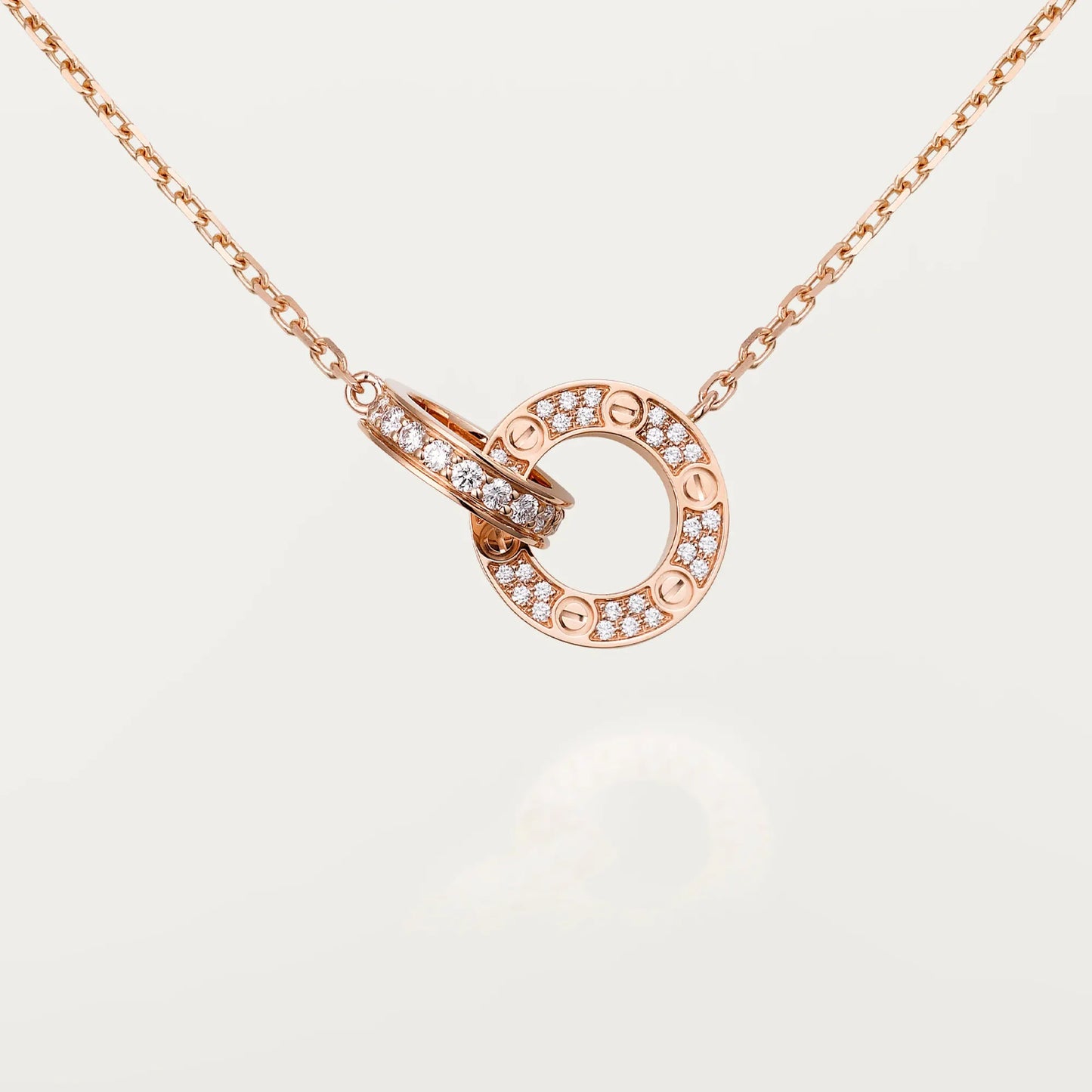 Diamor 18K Love Pendant Necklace, Double-Ring, Diamond-Paved
