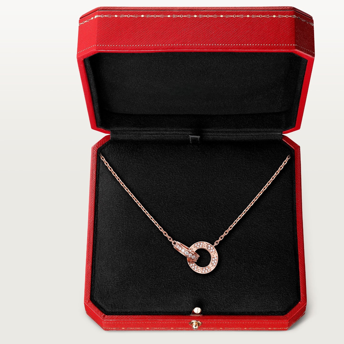 Diamor 18K Love Pendant Necklace, Double-Ring, Diamond-Paved