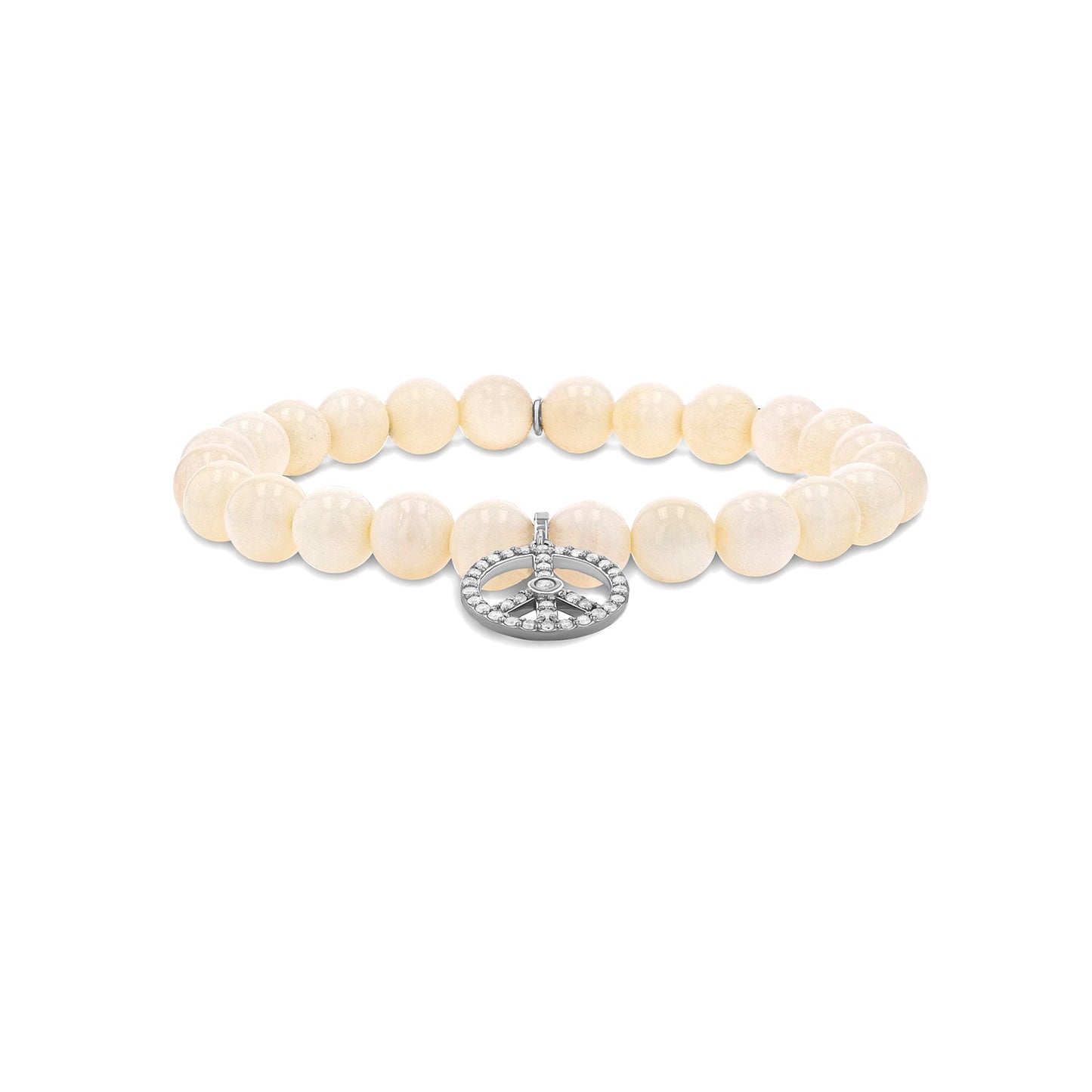 18K Bone Bracelet with Diamond Peace Sign Charm - 8mm