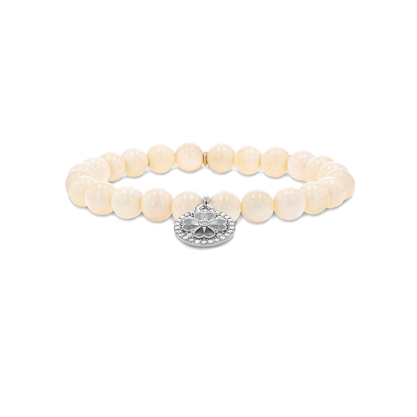 18K Bone Bracelet with Diamond Open Clover Charm
