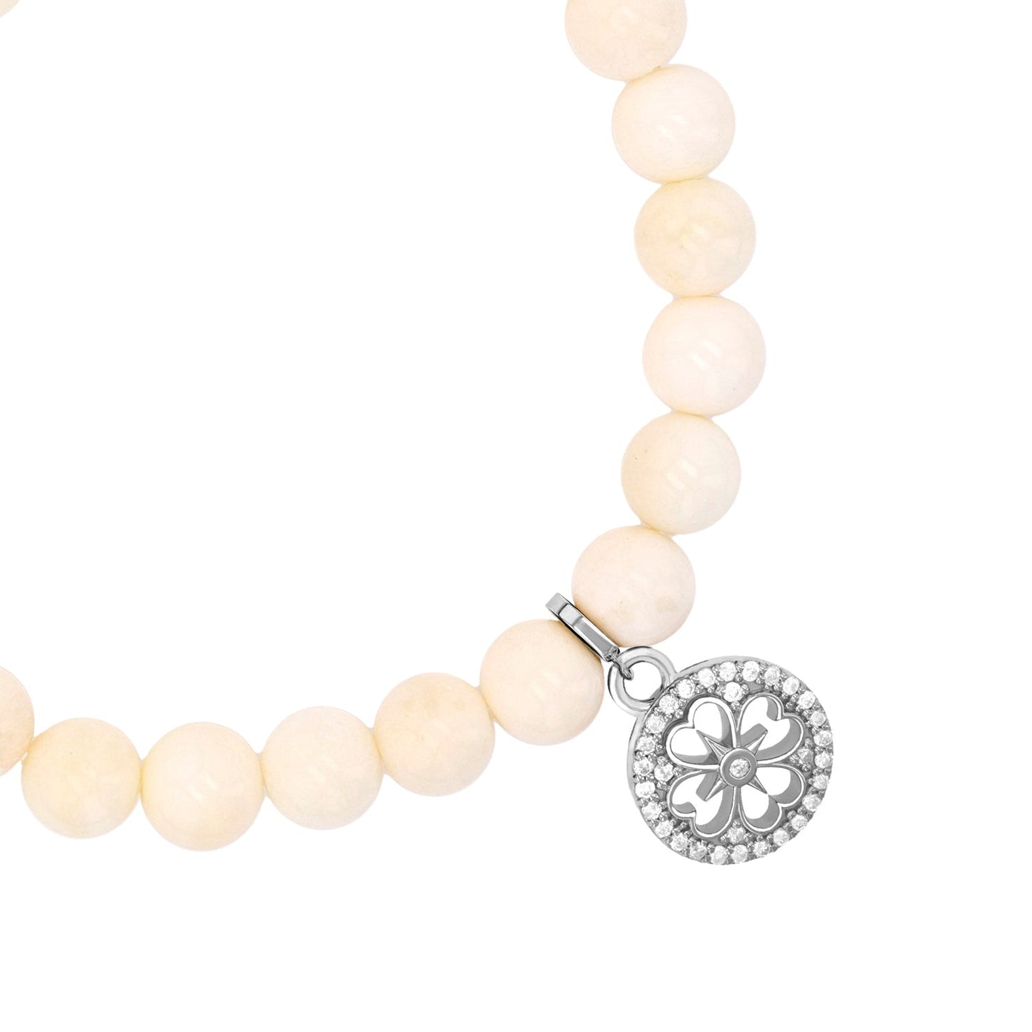 18K Bone Bracelet with Diamond Open Clover Charm