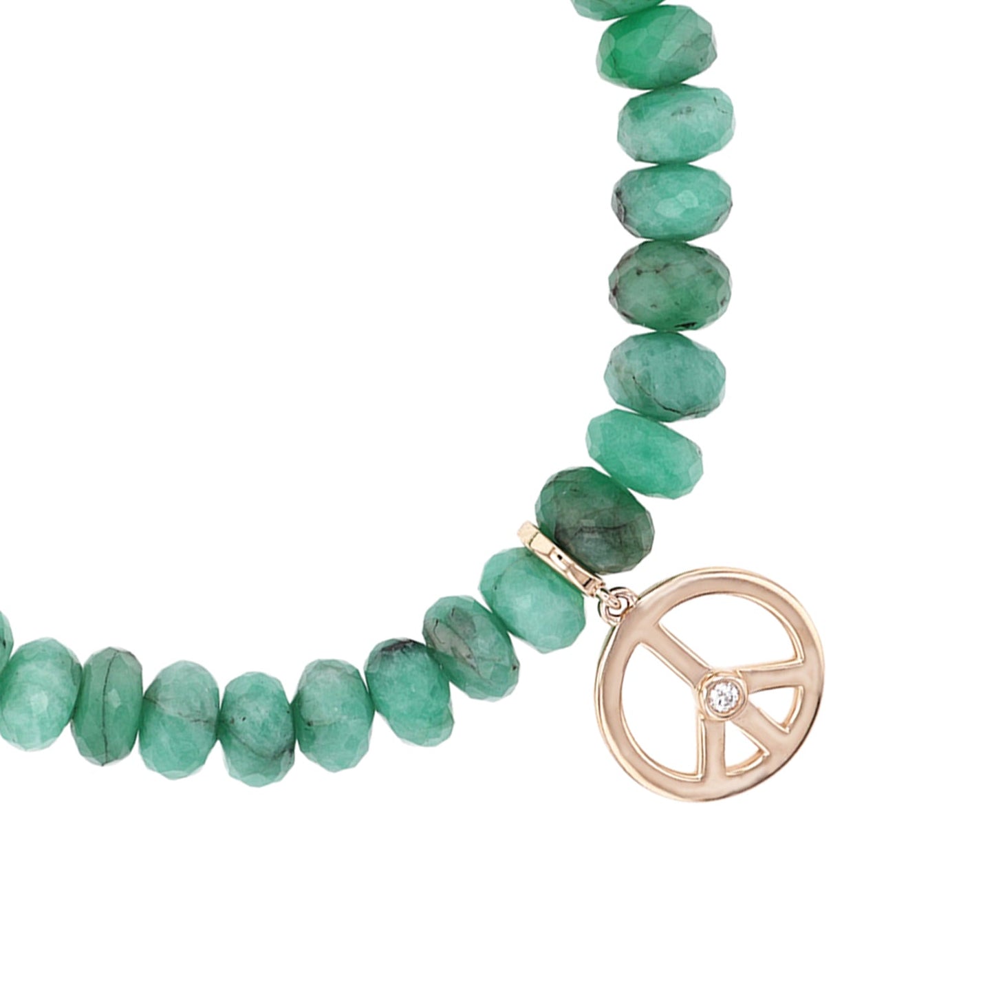 18K Emerald Bracelet with Peace Sign Charm