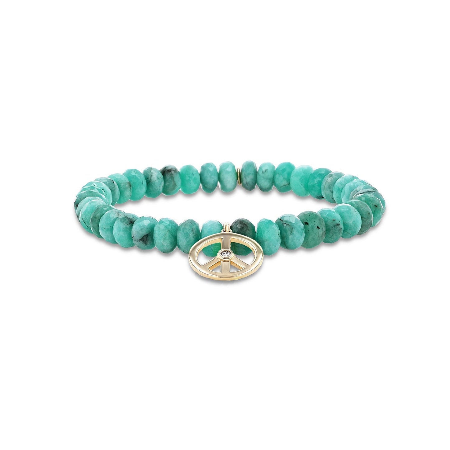 18K Emerald Bracelet with Peace Sign Charm