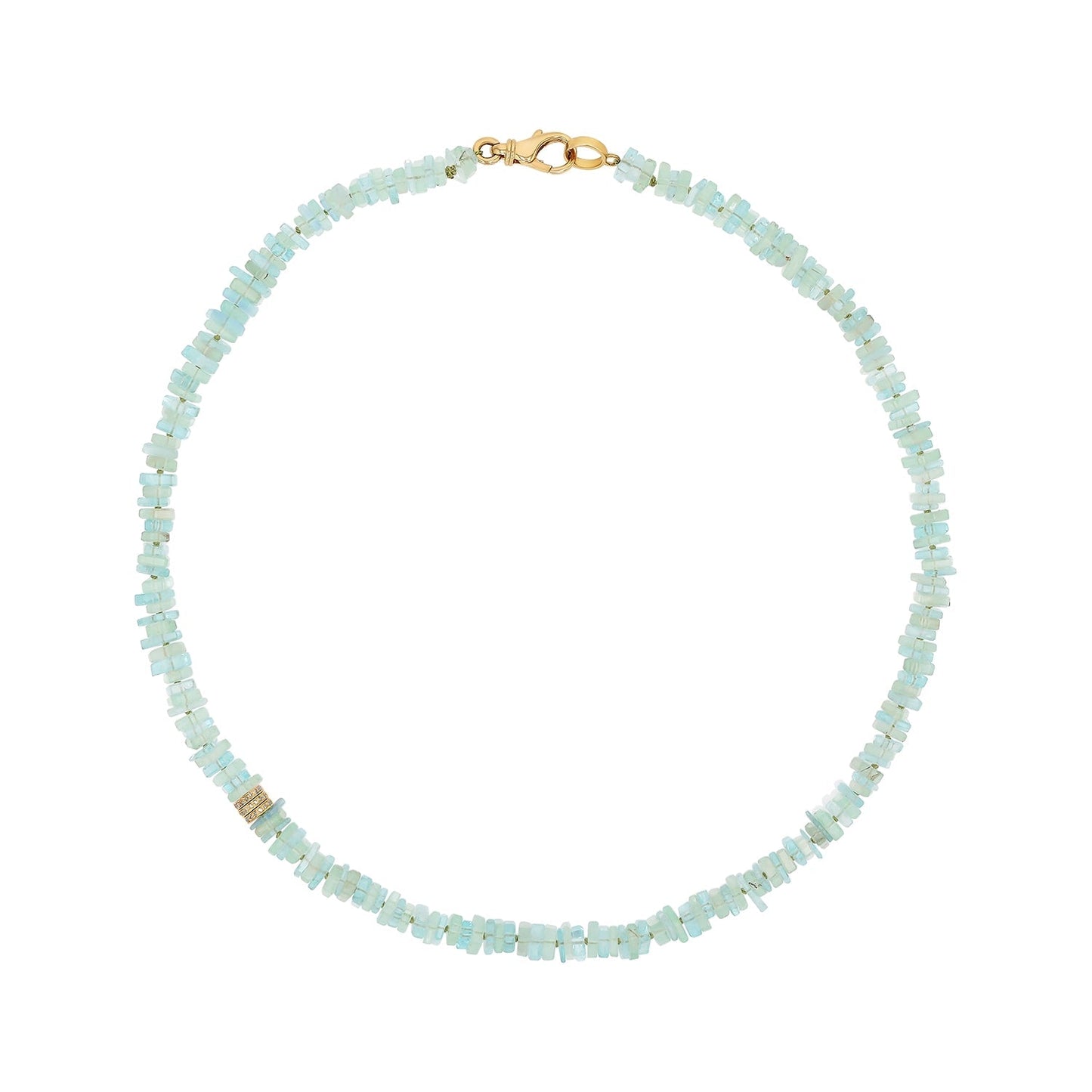 18K Aquamarine & Green Beryl Heishi Bead Necklace