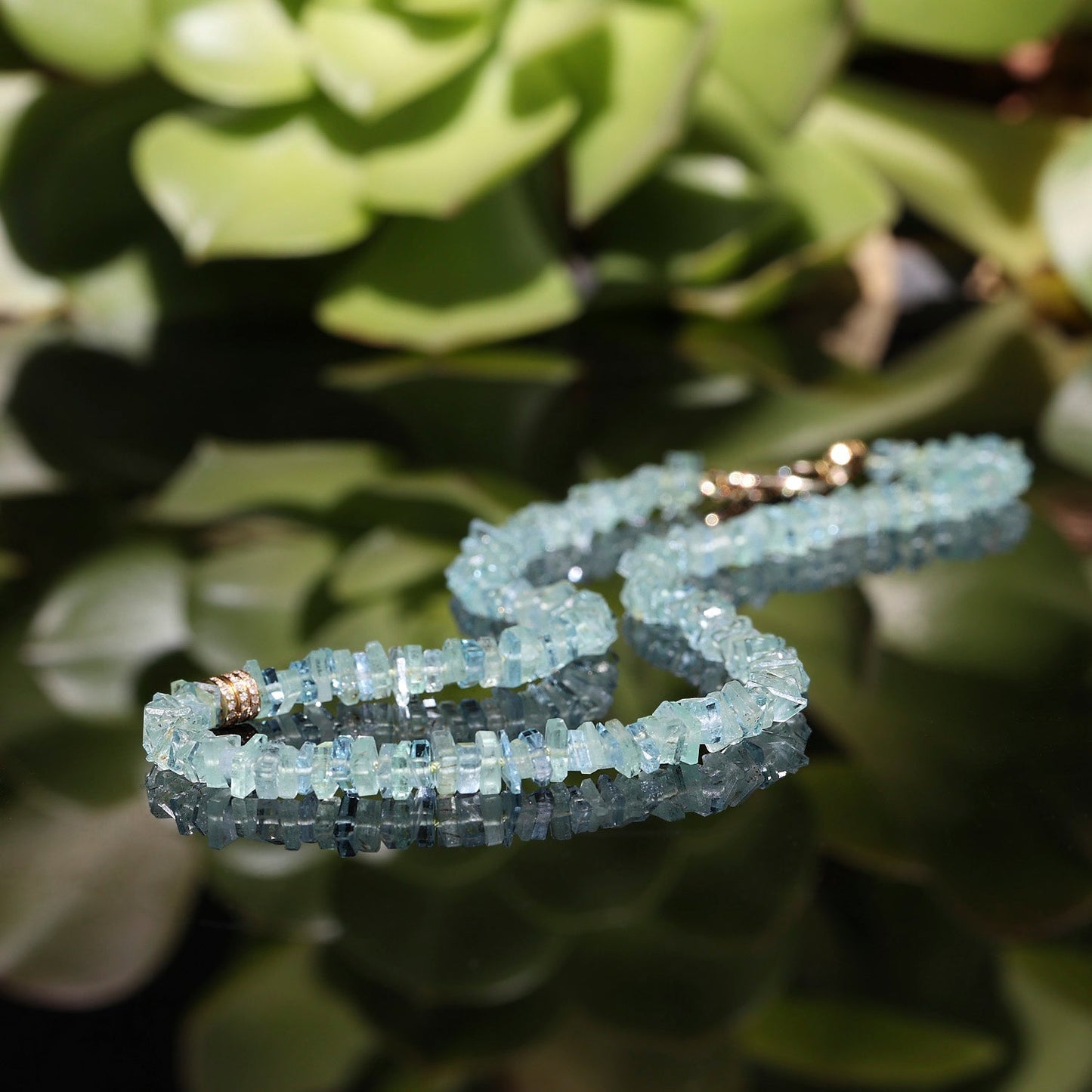 18K Aquamarine & Green Beryl Heishi Bead Necklace