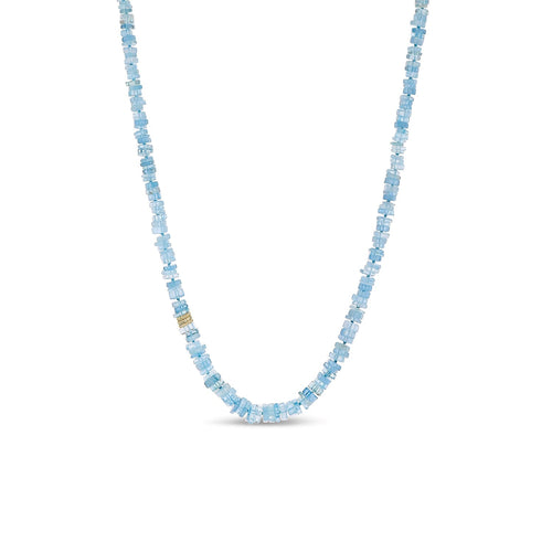 18K Aquamarine Heishi Bead Necklace