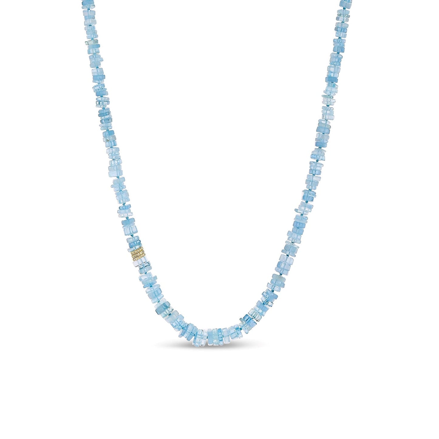 18K Aquamarine Heishi Bead Necklace