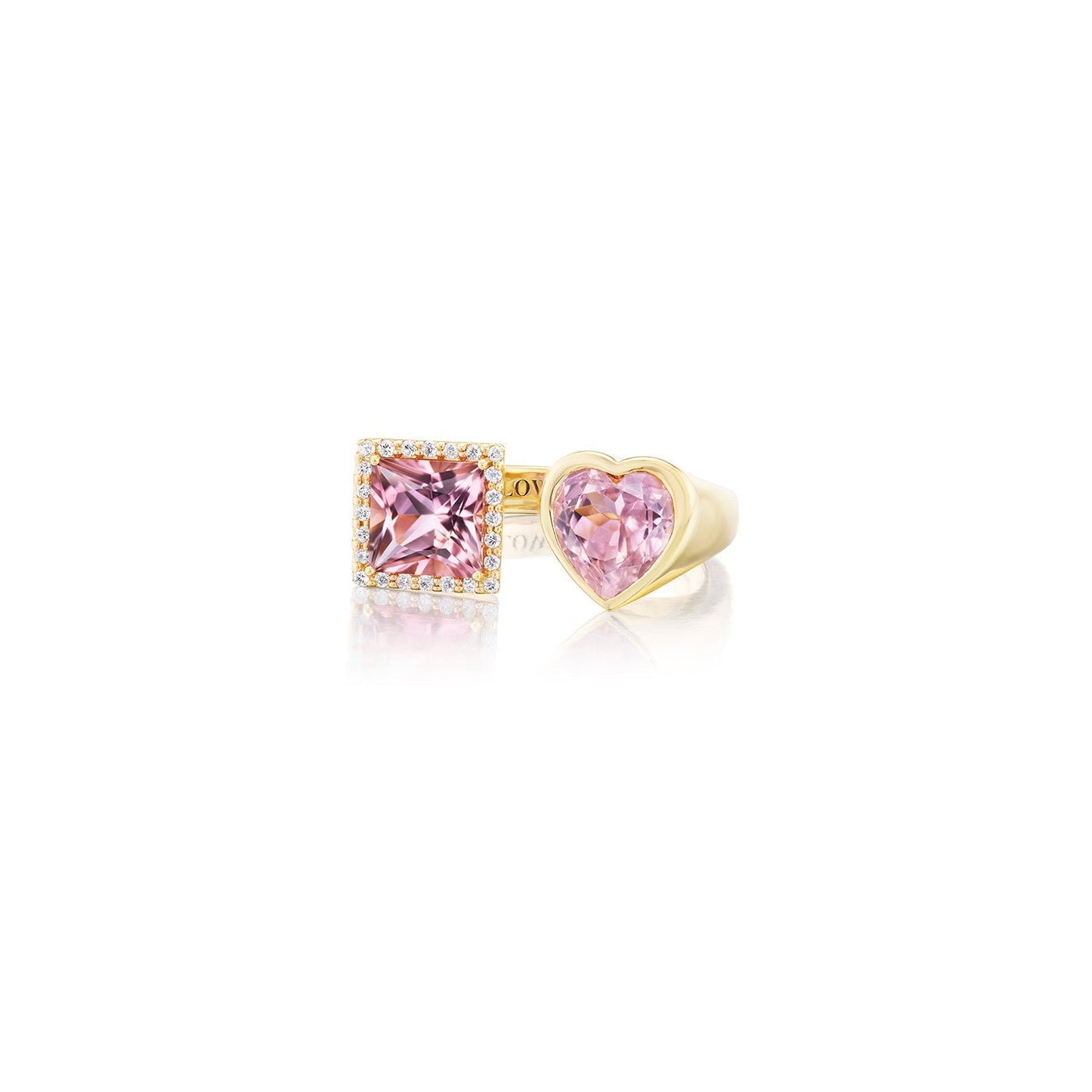 18K Heart Two Stone Ring - Pink Tourmaline