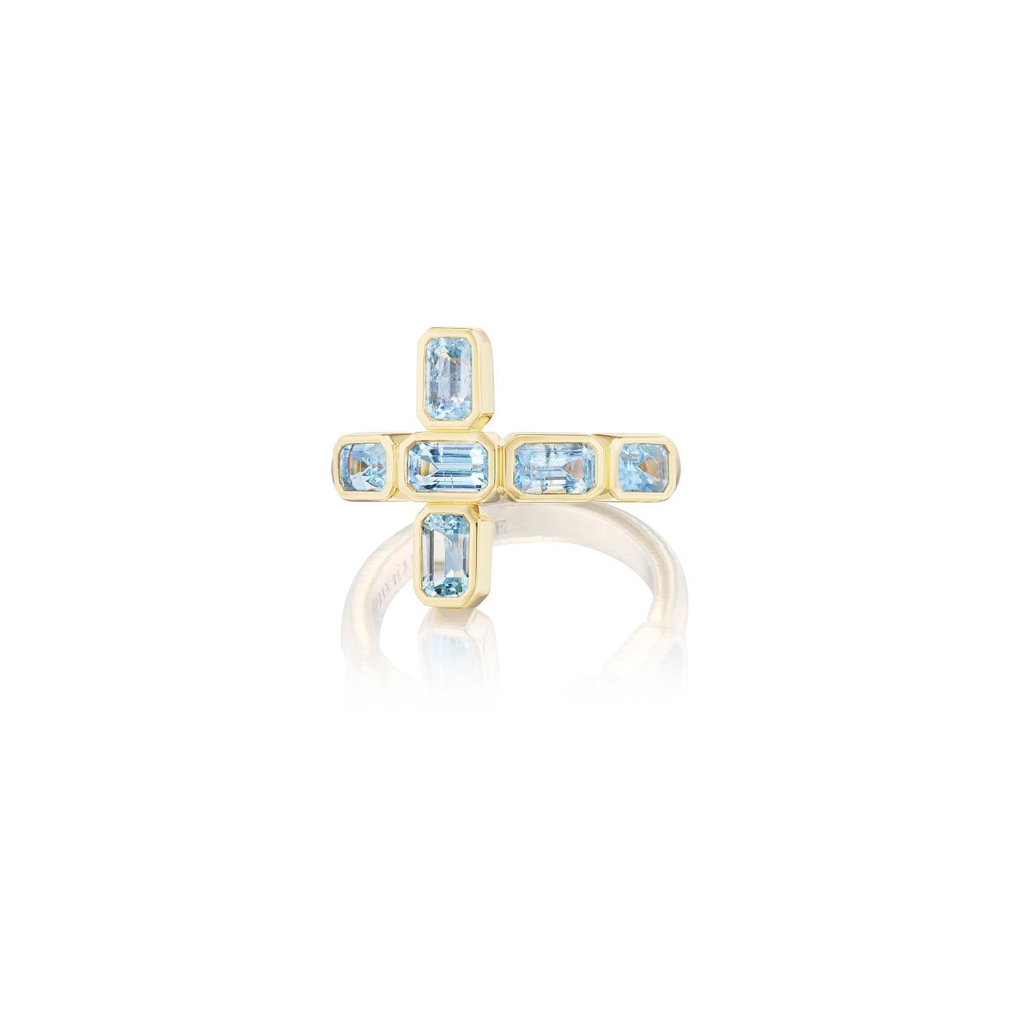 18K Aquamarine Cross Ring