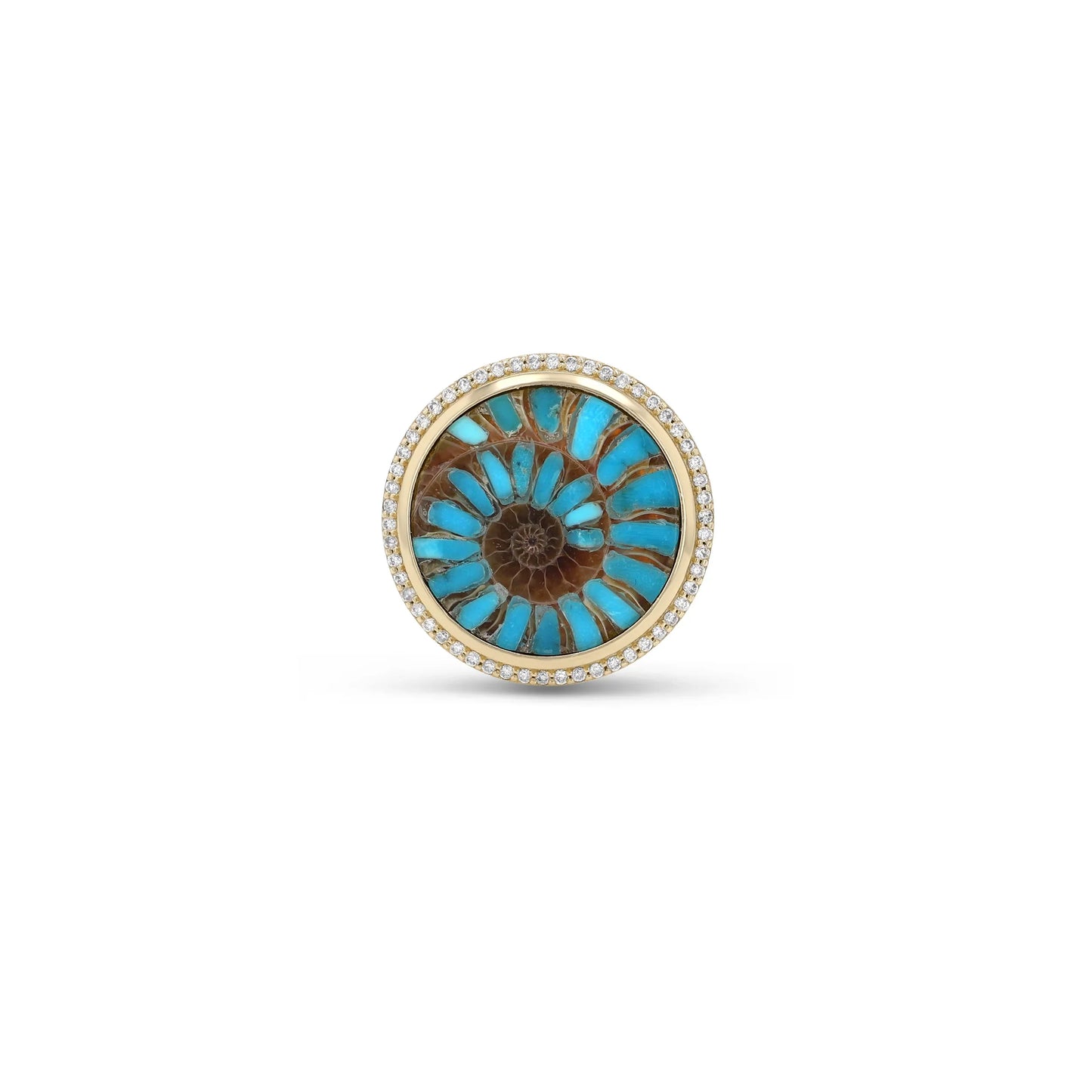 18K Ammonite & Turquoise Round Joni Ring