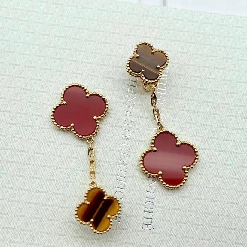Diamor 18K Magic Alhambra Carnelian & Tiger Eye Earrings