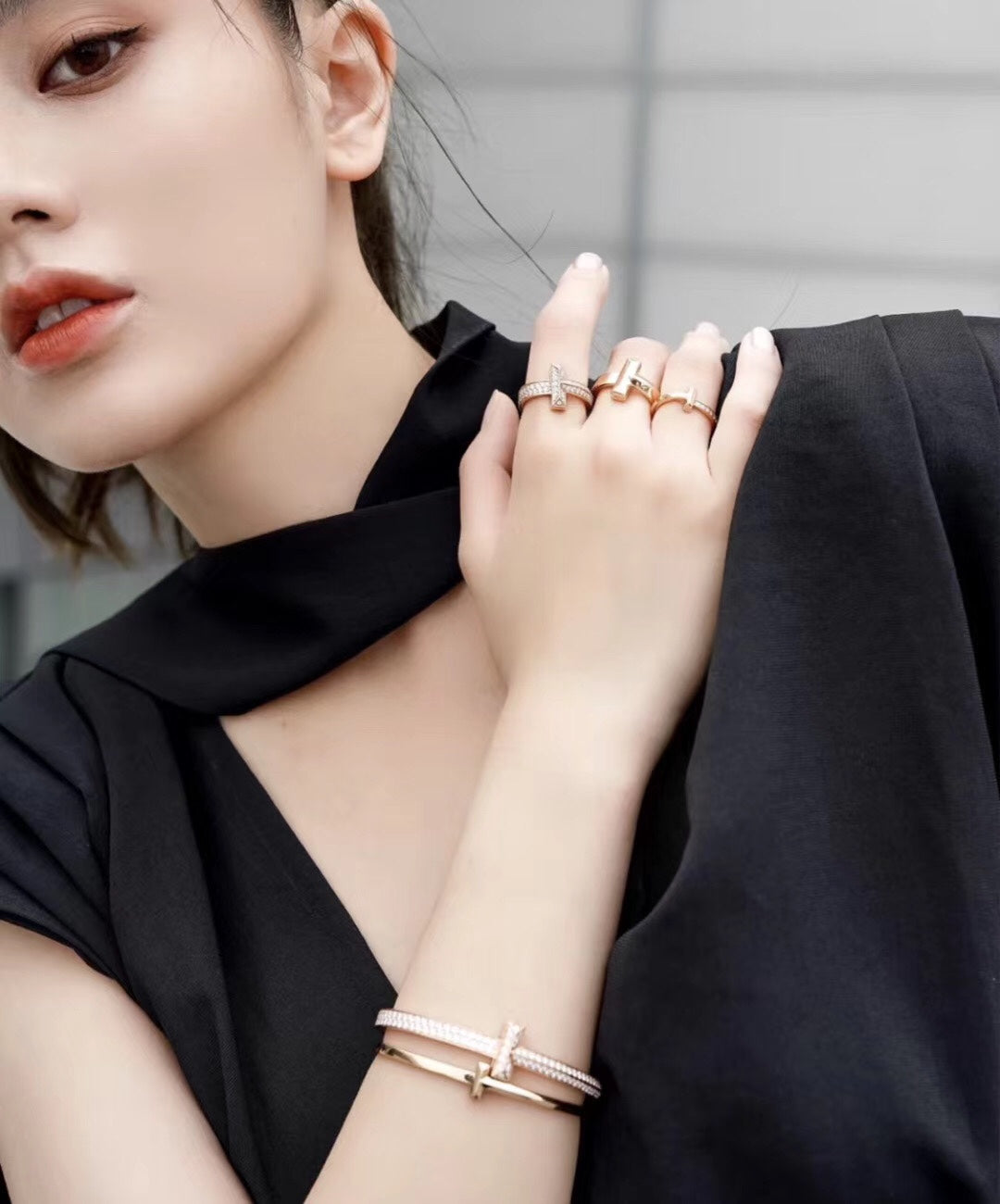 18K T1 Wide Full Diamond Hinged Bangle Bracelet