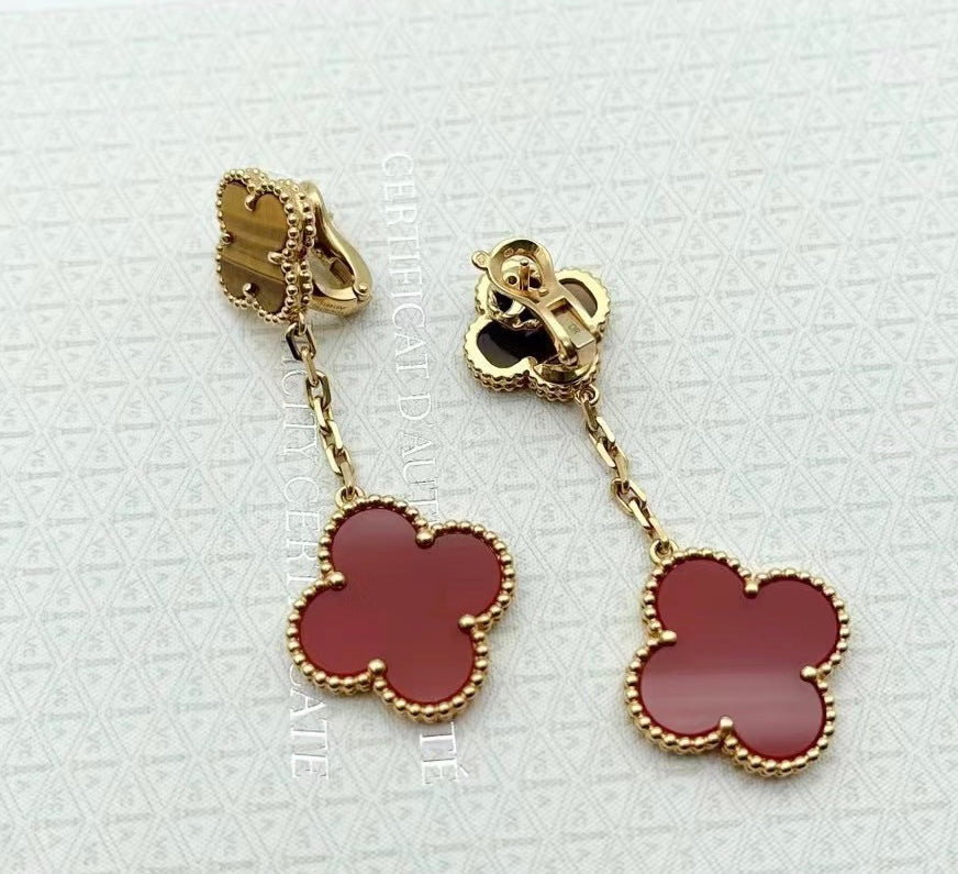 Diamor 18K Magic Alhambra Carnelian & Tiger Eye Earrings