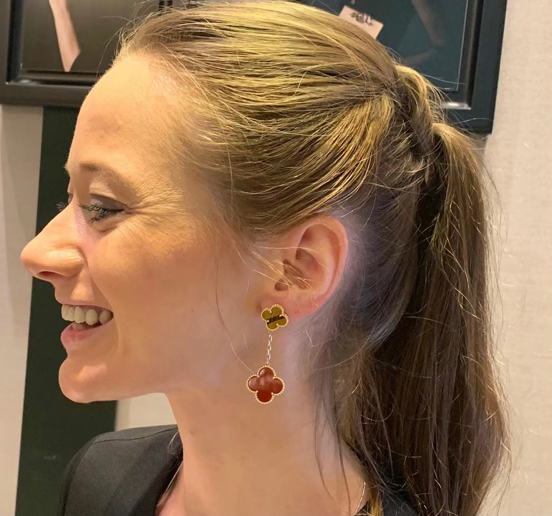 Diamor 18K Magic Alhambra Carnelian & Tiger Eye Earrings