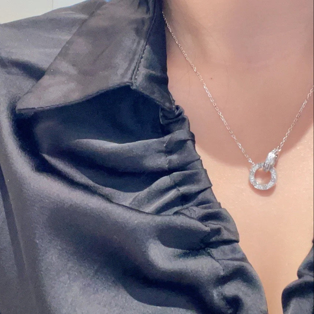 Diamor 18K Love Pendant Necklace, Double-Ring, Diamond-Paved