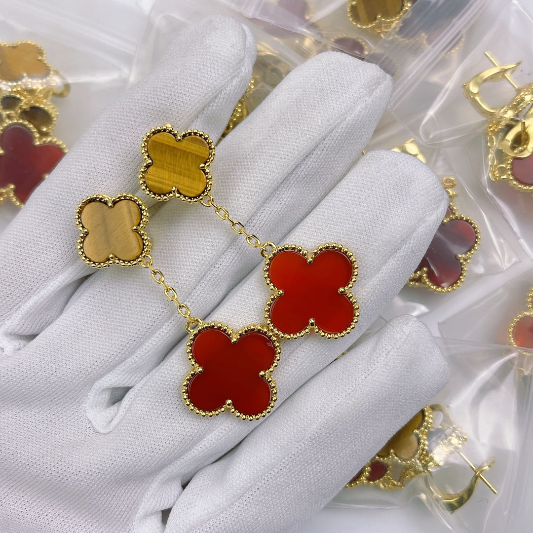 Diamor 18K Magic Alhambra Carnelian & Tiger Eye Earrings