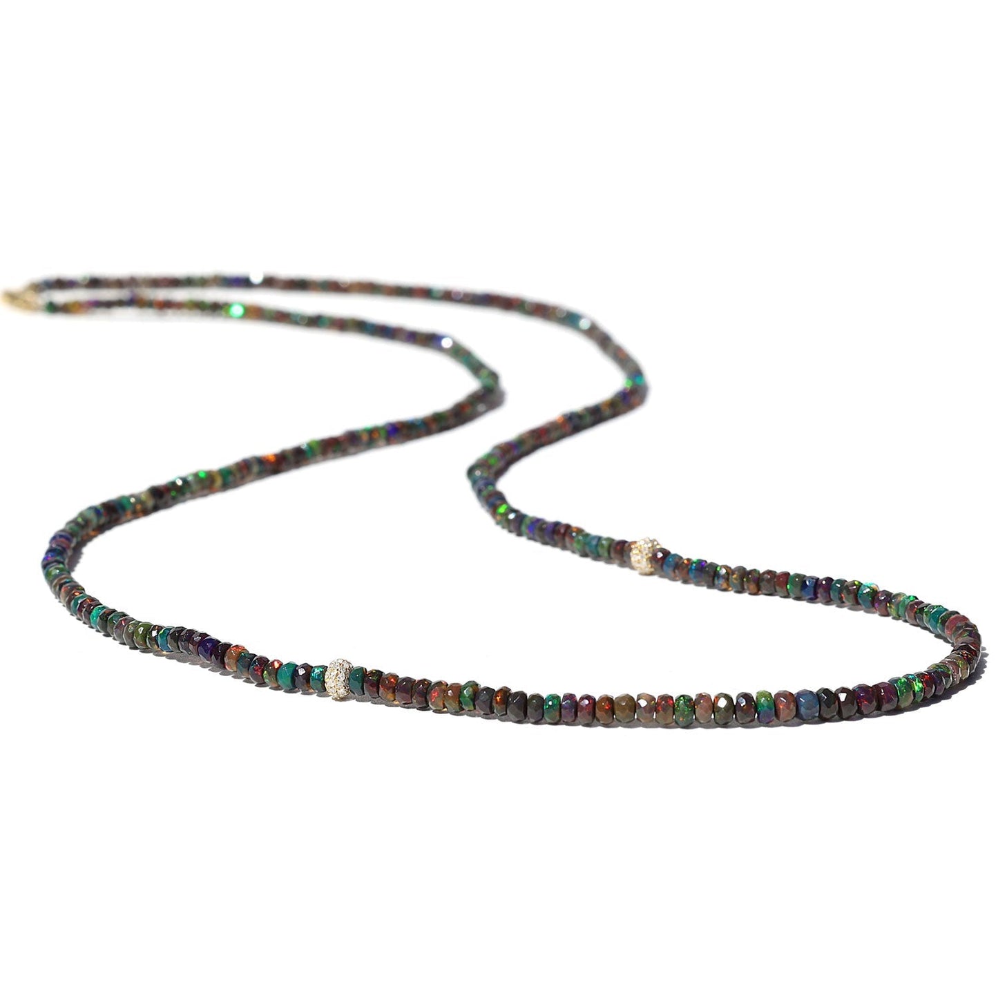 18K Black Ethiopian Opal Layering Necklace with Diamond Donuts