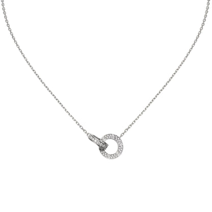 Diamor 18K Love Pendant Necklace, Double-Ring, Diamond-Paved