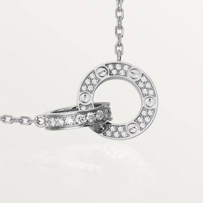 Diamor 18K Love Pendant Necklace, Double-Ring, Diamond-Paved