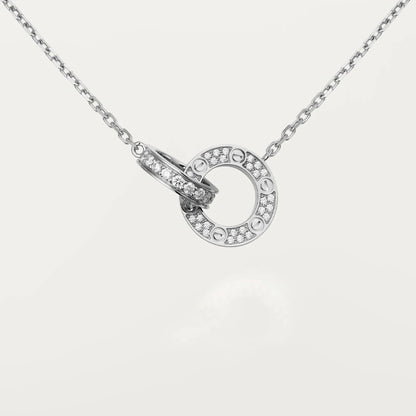 Diamor 18K Love Pendant Necklace, Double-Ring, Diamond-Paved