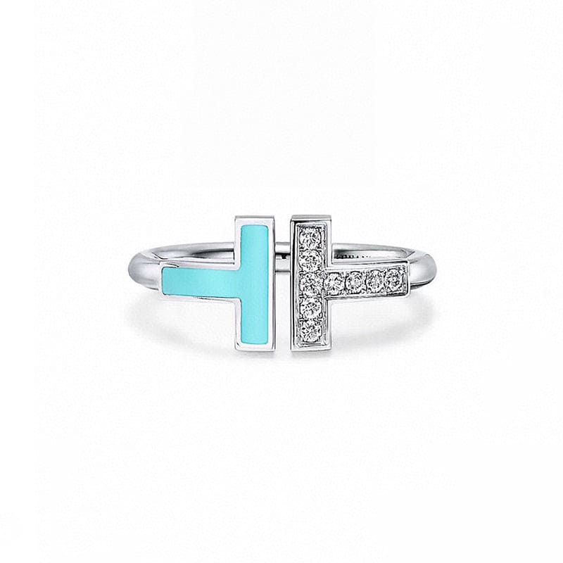 18K T Diamond & Turquoise Wire Ring