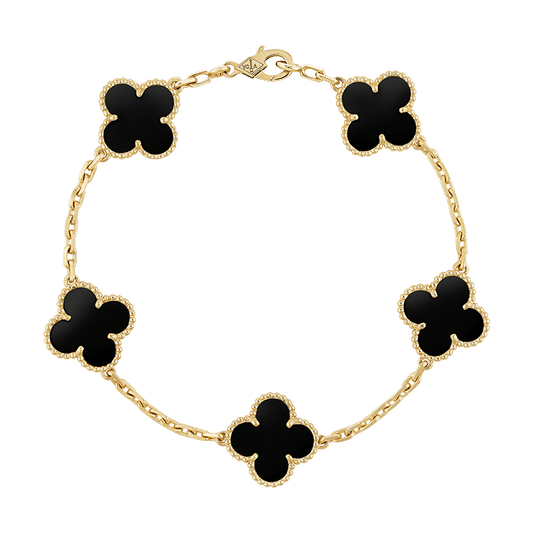 18K Van Cleef & Arpels Vintage Alhambra Five Motifs Black Bracelet