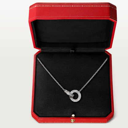Diamor 18K Love Pendant Necklace, Double-Ring, Diamond-Paved