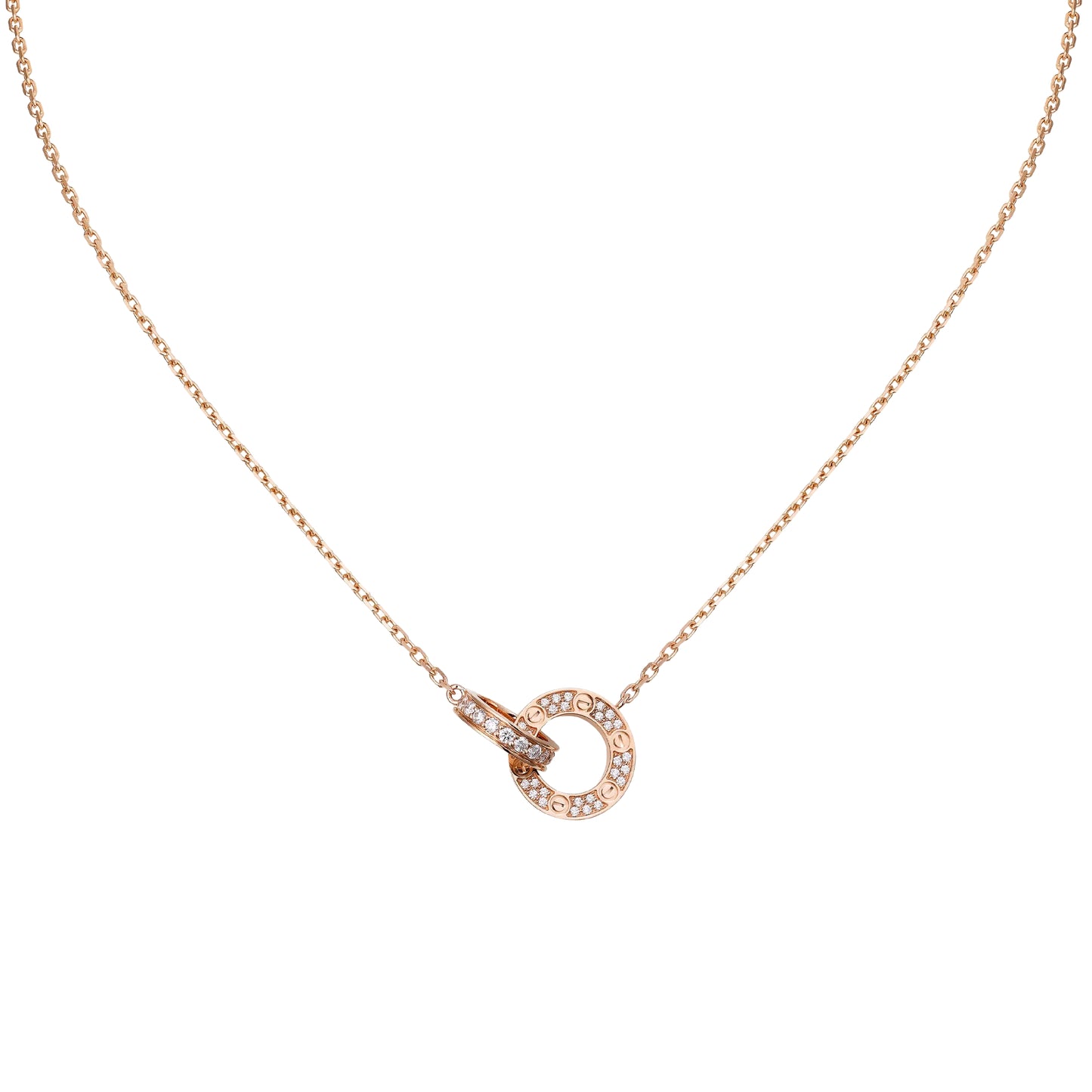 Diamor 18K Love Pendant Necklace, Double-Ring, Diamond-Paved