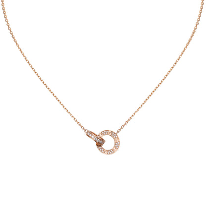 Diamor 18K Love Pendant Necklace, Double-Ring, Diamond-Paved