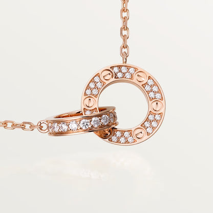 Diamor 18K Love Pendant Necklace, Double-Ring, Diamond-Paved