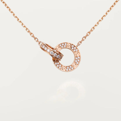 Diamor 18K Love Pendant Necklace, Double-Ring, Diamond-Paved