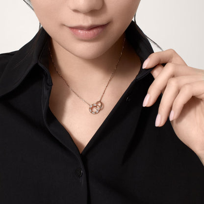 Diamor 18K Love Pendant Necklace, Double-Ring, Diamond-Paved