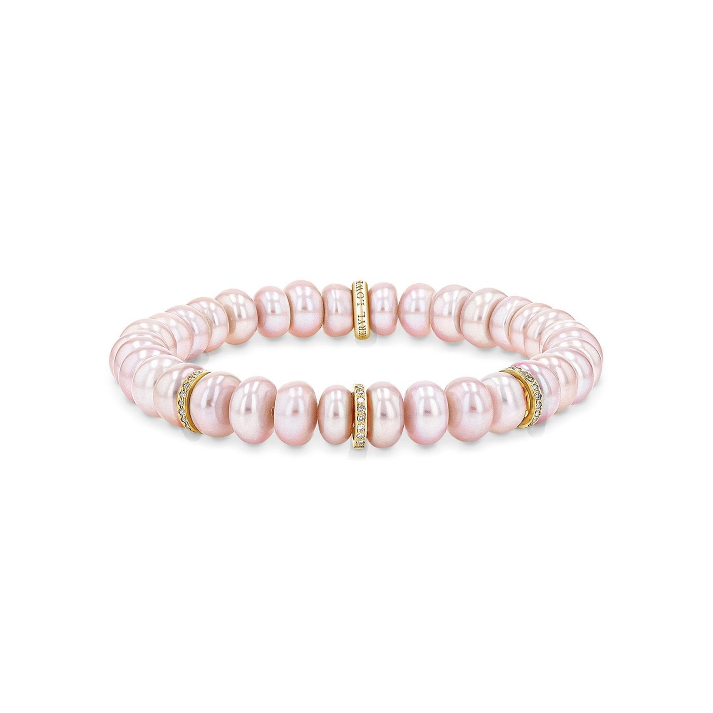 18K Pink Pearl Beaded Bracelet with 3 Diamond Rondelles - 8mm