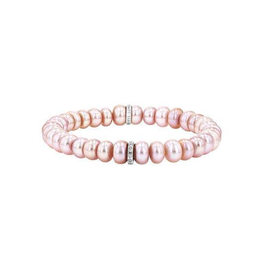 18K Pink Pearl Beaded Bracelet with Diamond Rondelle - 8mm