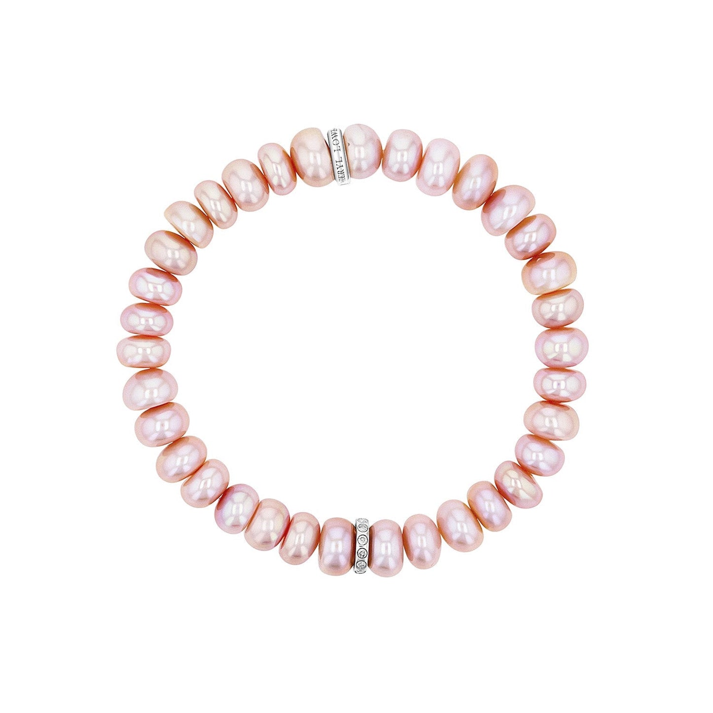 18K Pink Pearl Beaded Bracelet with Diamond Rondelle - 8mm