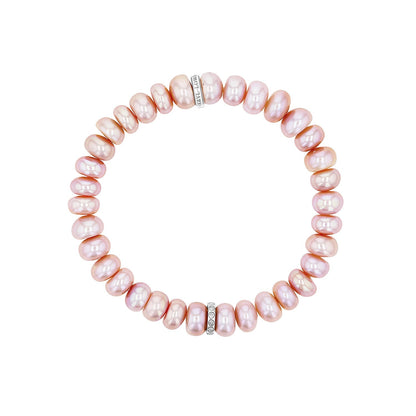 18K Pink Pearl Beaded Bracelet with Diamond Rondelle - 8mm