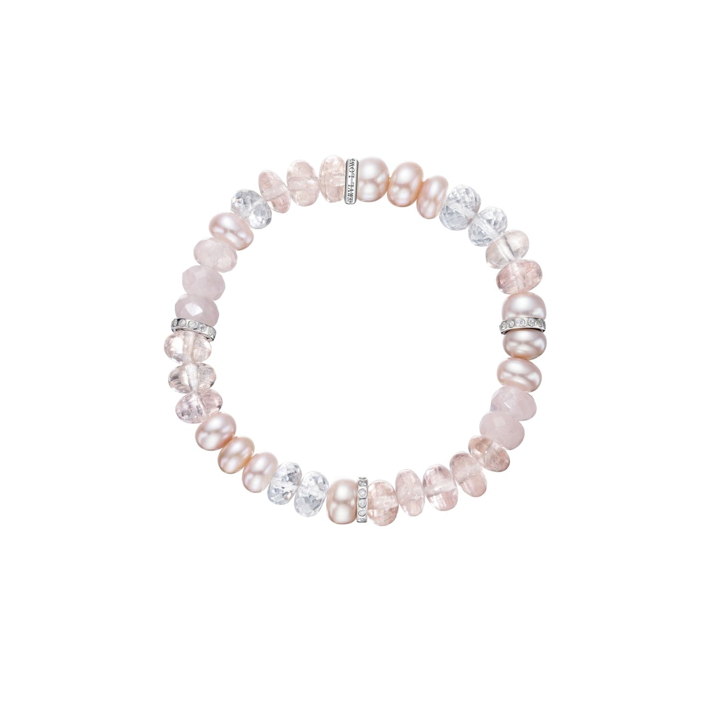 18K Pink Mix Gemstone Beaded Bracelet with 3 Diamond Rondelles - 8mm