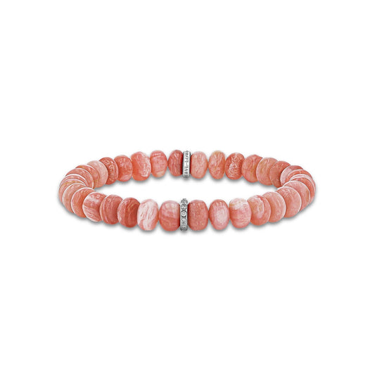 18K Pink Opal Beaded Bracelet with Diamond Rondelle - 8mm