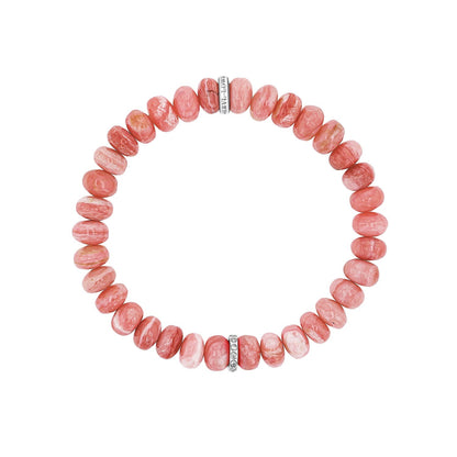 18K Pink Opal Beaded Bracelet with Diamond Rondelle - 8mm