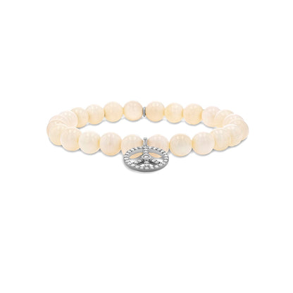 18K Bone Bracelet with Diamond Peace Sign Charm - 8mm