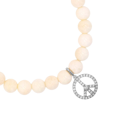 18K Bone Bracelet with Diamond Peace Sign Charm - 8mm