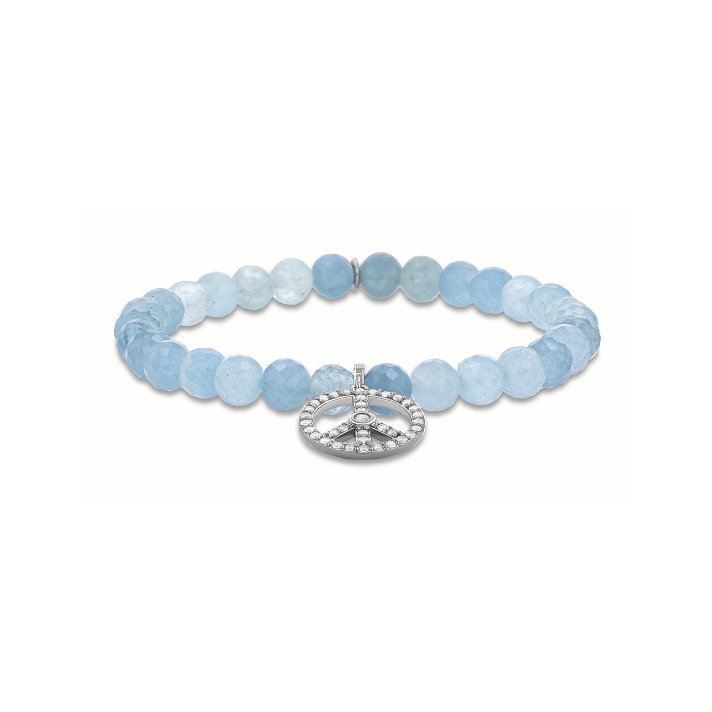 18K Aquamarine Bracelet with Diamond Peace Sign Charm - 6mm